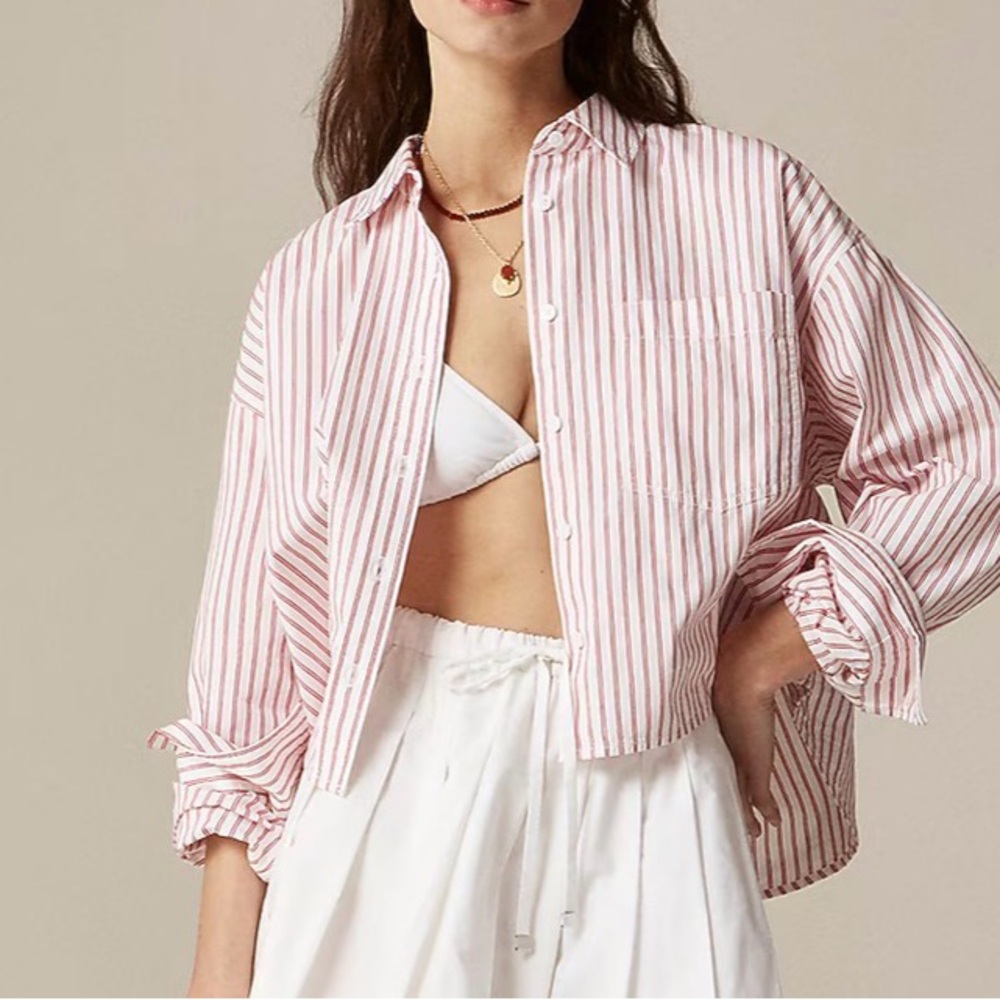 J. Crew Étienne cropped button-up shirt in stripe - Picture 3 of 10